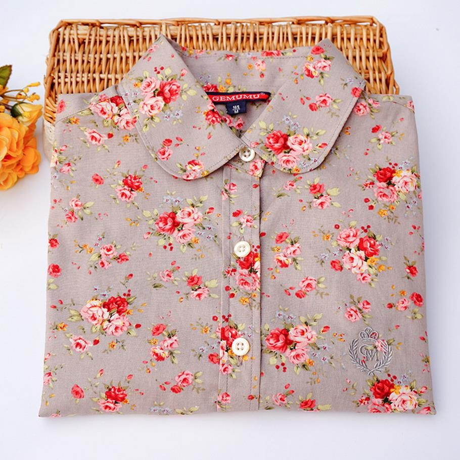 100% Cotton Women Floral Print Casual Shirts 