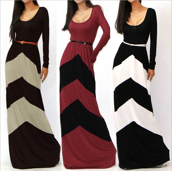 Womens Long-Sleeve Floor Length Long Dresses 