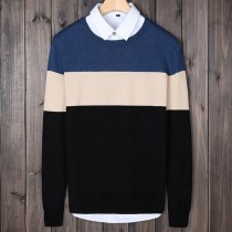 Mens Knitted Contrast Color Patchwork Sweaters