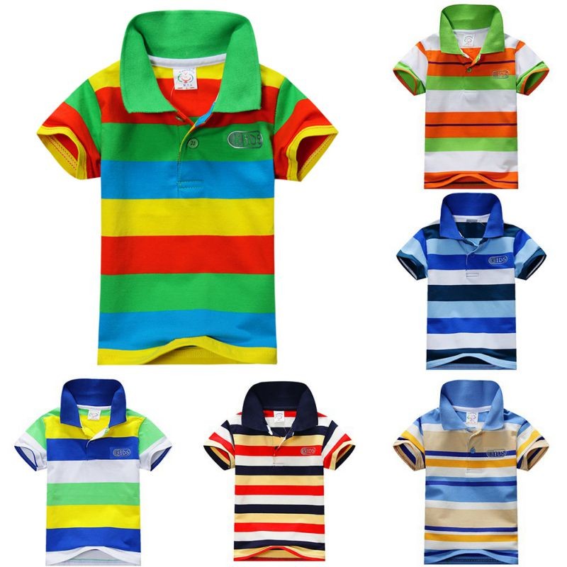 Boys Striped Cotton Polo T-shirts 