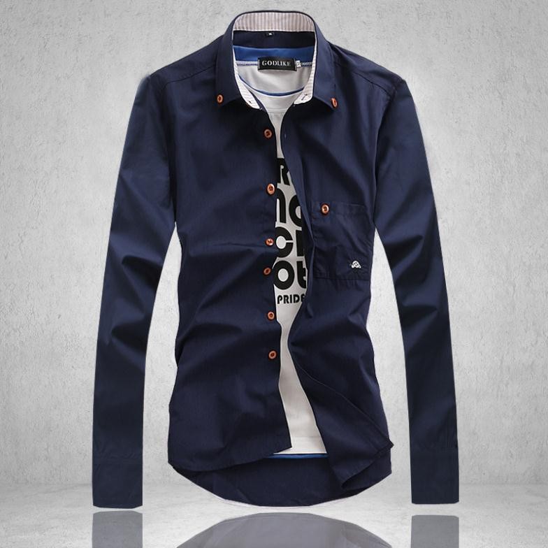 Mens Casual Solid Slim Fit Long Sleeve Shirts 