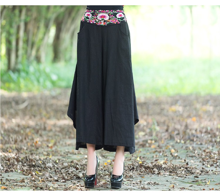 Womens Embroidery Leisure Wide Leg Trousers