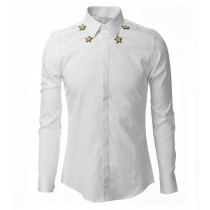 Mens Embroidery Slim Fit Long Sleeve Shirts